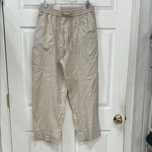 Women’s wide leg ankle length drawstring linen blend pant